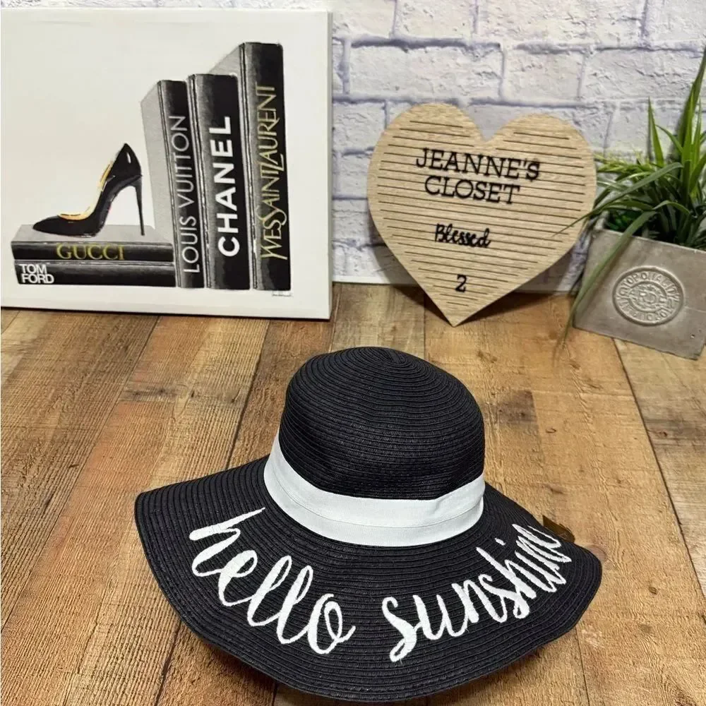 NEW! CC Women's Paper Weaved Beach Hello Sunshine Embroidered Floppy Brim hat